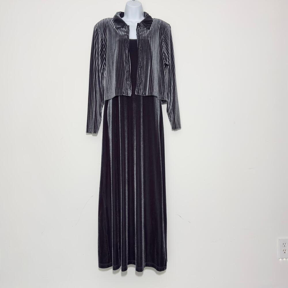 DAWN JOY DJ & Co. Vintage Gray Velvet Tank Dress & Jacket Set Size L Large